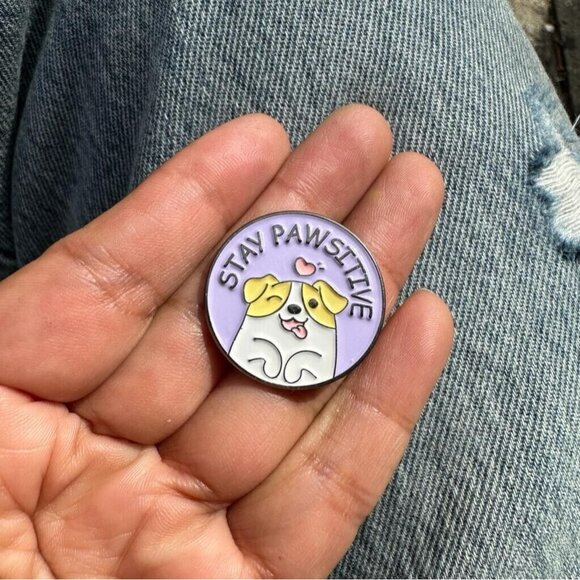 ✨STAY PAWSITIVE Cute Dog Animal Round Badge Cartoon Lapel Brooch Cute Dog Pin✨ - Picture 2 of 6